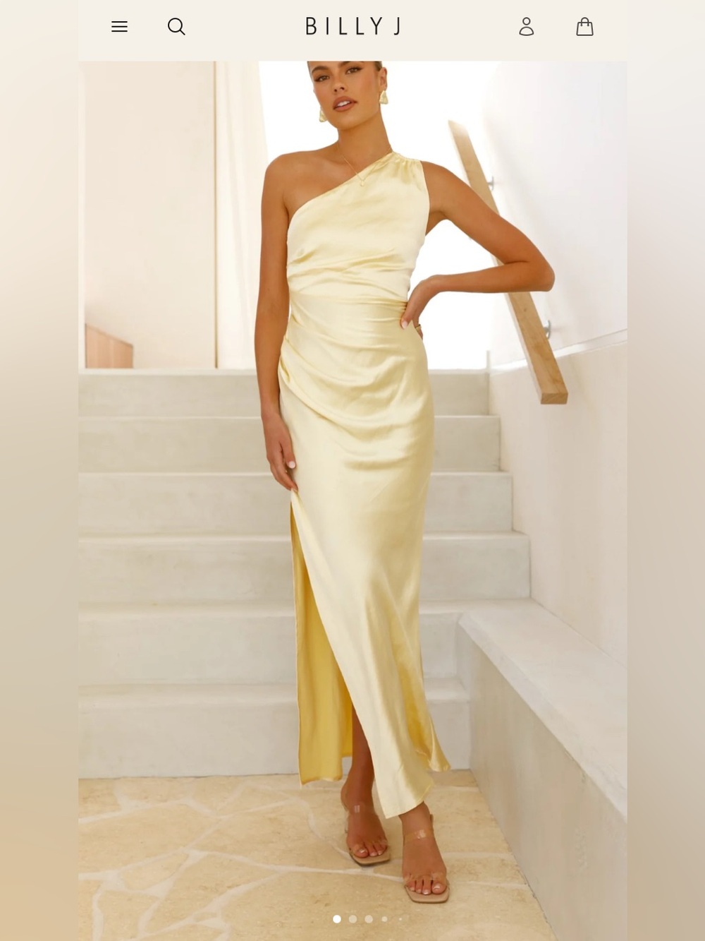 One-Shoulder Satin Maxi Dress in Pale Yellow